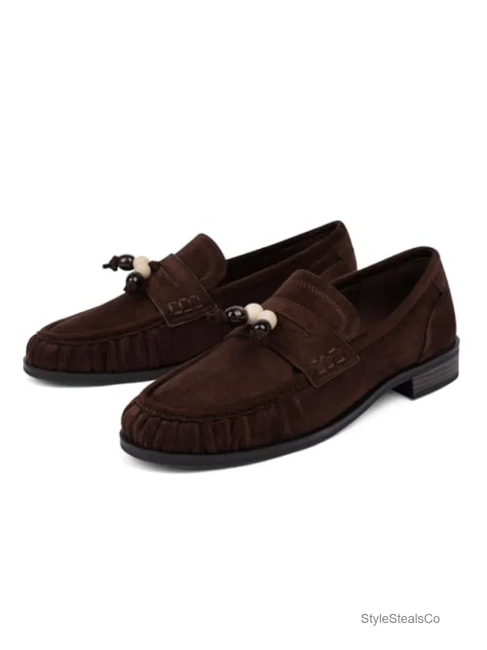 Faux Suede Ruched Toe Penny Loafers Womens Comfort Slip-On Flats Business Casual